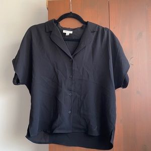 Chiffon Short Sleeve Button Up in Black